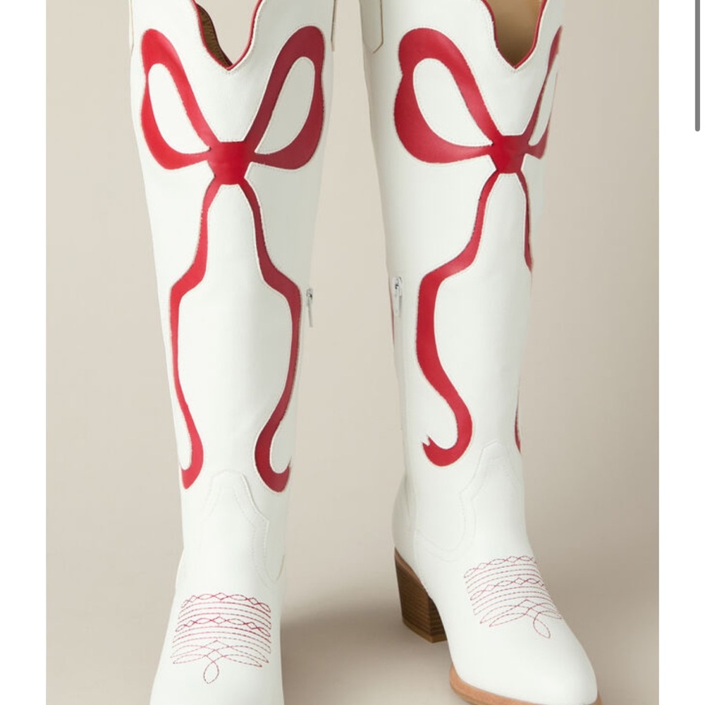 White and Red Women's Cowboy Boots